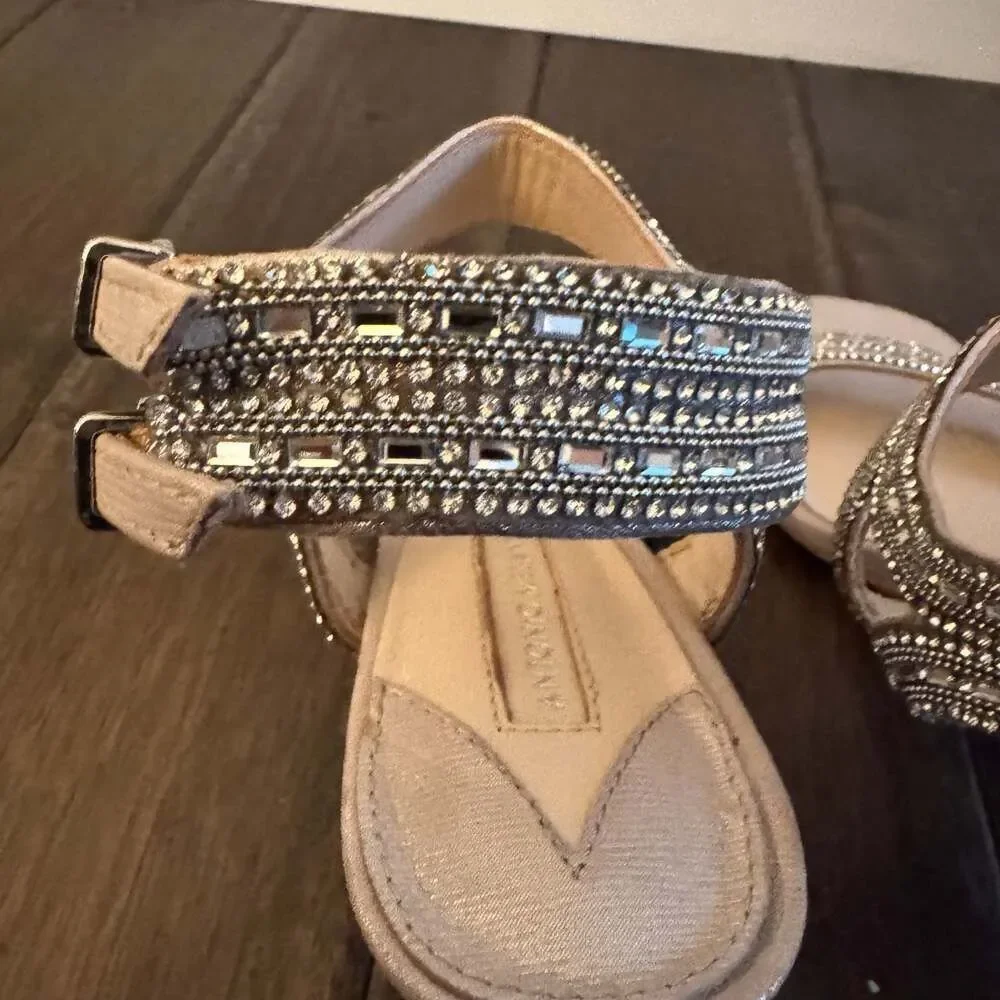 Antonio Melani Embellished Rhinestone Ankle Strap Kitten Heel Sandals 8